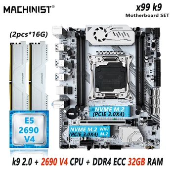 Комплект материнской платы MACHINIST K9 X99 Lga 2011-3 Kit Xeon E5 2690 V4 CPU Процессор 2*16 = 32 ГБ Оперативной памяти DDR4 ECC Nvme M.2 M-ATX