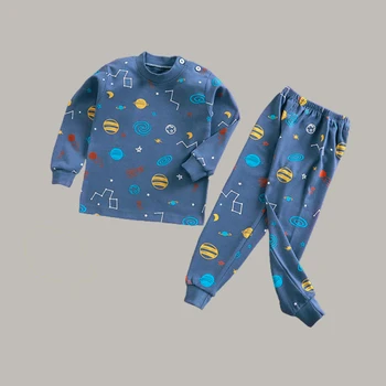 Комплекты пижам с космическим принтом Blue Planet для маленьких мальчиков, Одежда из 100% хлопка для малышей