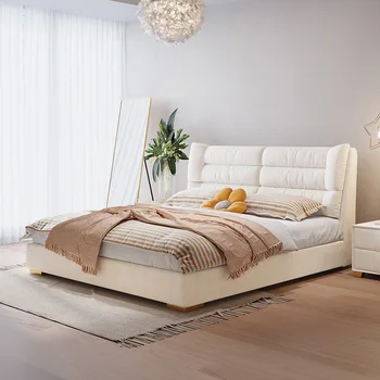 Кровать Cream Wind Cloud Blossom, простое современное постельное белье Master, тканевая кровать Nordic, свадебная кровать Light, роскошная двуспальная кровать