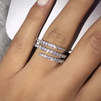 Круглое кольцо серебряного цвета с блестящим камнем Циркон для женщин, модные ювелирные изделия, Свадебное Обручальное кольцо