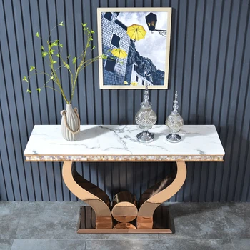 Легкий Роскошный Столик на веранде Современный минималистичный Золотой Консольный столик из нержавеющей стали для прихожей из мрамора на заказ для гостиной