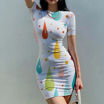 Летнее новое женское приталенное платье с 3D-принтом в виде капли воды, женское платье с 3D-принтом, красивое женское приталенное платье, тренд, модное женское приталенное платье