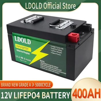 Литий-железо-фосфатный аккумулятор LiFePO4 емкостью 12 В 400 ач, встроенный BMS 5000 циклов для замены большей части резервного источника питания, домашнего хранилища энергии