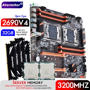 Материнская плата Atermiter Dual X99 С процессором LGA 2011-3 XEON E5 2690 V4 * 2 с Комбинированным Комплектом Серверной памяти 4pcsX8GB = 32GB DDR4 3200 МГц