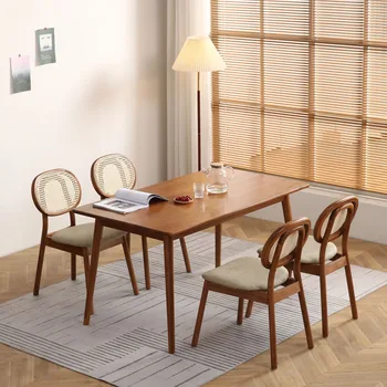Мебель для дома Скандинавские стулья из массива дерева для кухни, отдыха, спальни, обеденные стулья, обеденный стул со спинкой из ротанга, устойчивый и долговечный