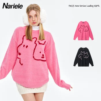 Милая розовая одежда, Осенне-зимний свитер для пары, Модный бренд, Жаккардовый свитер, пальто, трикотаж унисекс