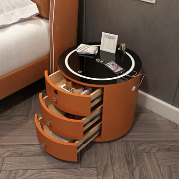 Многофункциональные прикроватные тумбочки Nordic, современная круглая симпатичная умная прикроватная тумбочка с замком для беспроводного зарядного устройства Nachttisch Home Furniture