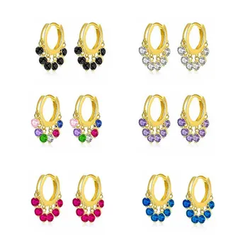 Модные Красочные серьги-кольца с кисточками из кубического циркона для женщин, Изысканные серьги золотого цвета, Ювелирные изделия eh482