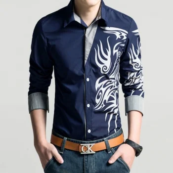 модный принт, приталенная трендовая рубашка с длинным рукавом, осенне-летняя модная мужская одежда на подкладке, одежда ropa, рубашки для мужчин