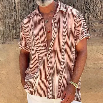Мужская Гавайская рубашка 2023 Летняя Полосатая Рубашка С 3D Принтом И Короткими рукавами, Рубашка Для Пляжного отдыха, Футболка Оверсайз Мужская 5XL