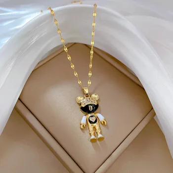 Мужское ожерелье с черным медведем в стиле панк, Золотая подвеска в виде испанской панды, золотая пластина из нержавеющей стали, ювелирные изделия в виде животных, подарки