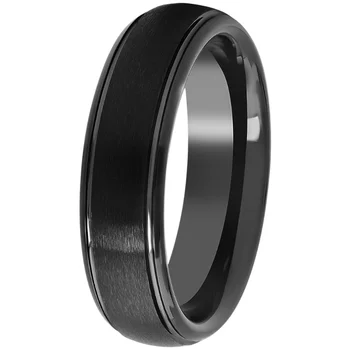 Мужское черное вольфрамовое рифленое атласное обручальное кольцо Comfort Fit 6 ММ - Мужское кольцо