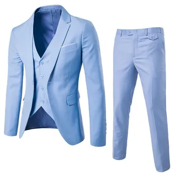 Мужской костюм, приталенный костюм из 3 предметов, деловой костюм для свадебной вечеринки, куртка, жилет и брюки, пальто