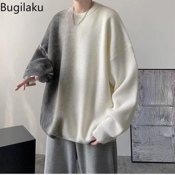Мужской осенне-зимний свитер с градиентом Bugilaku, новый свободный дизайн, ленивый стиль, хриплый и красивый вязаный топ-рубашка
