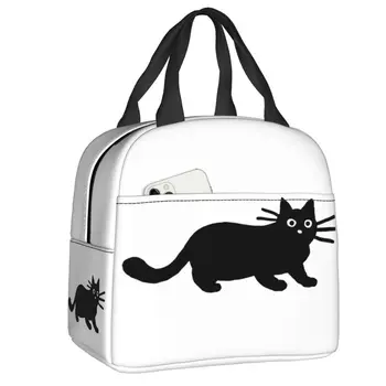 Мультяшный Черный кот, изолированная сумка для ланча для работы, школы, водонепроницаемый термоохладитель, коробка для бенто, женские сумки-тоут, контейнер для еды
