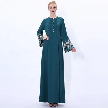 Мусульманское платье с вышивкой, женская элегантная Абая, Дубай, Турция, Арабская Исламская одежда, платье трапециевидной формы с расклешенными рукавами, мусульманский однотонный халат