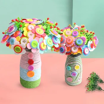 Набор для рукоделия Букет из пуговиц и войлока, ваза для цветов, художественная игрушка, поделка для детей, игрушки для занятий своими руками, подарок для мальчиков и девочек