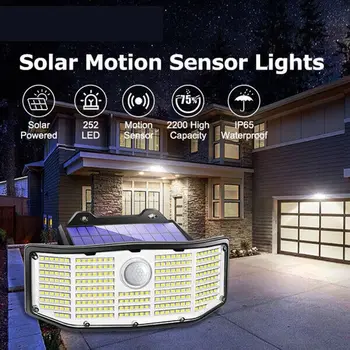 Настенный светильник с датчиком движения PIR на солнечной энергии, 252 светодиодных садовых наружных охранных светильника