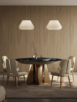 Настольная лампа из натурального мрамора роскошная вилла высокого класса, новый круглый обеденный стол из роскошного камня, семейный обеденный стол
