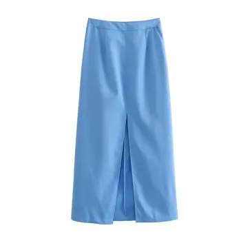 Небесно-голубая юбка миди с разрезом, женская модная шикарная женская юбка, комплект женской одежды, летняя новинка 2023