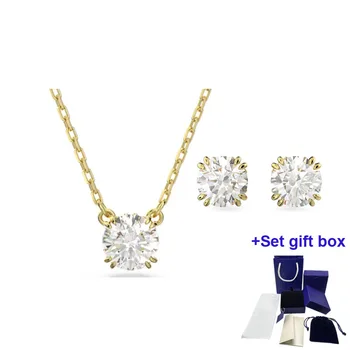 Новые летние ювелирные изделия высокого качества, золотое ожерелье с бриллиантами, серьги-гвоздики, модные женские украшения, изысканная подарочная коробка