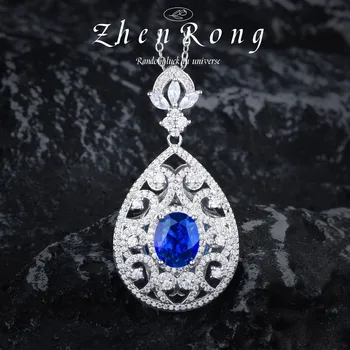 Новые модные Сапфирово-синие ожерелья с подвесками на цепочках с фианитами, сверкающие кристаллы в виде капель воды, Свадебные украшения серебряного цвета для женщин