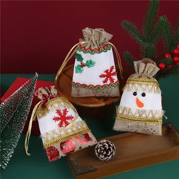 Новые Рождественские Пакеты для конфет Рождественские Подарочные Маленькие сумки Navidad Рождественские Украшения Марлевые Льняные пакеты для конфет Счастливого Рождества Счастливого Нового Года