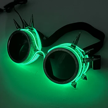 Новые светодиодные ретро-очки в стиле стим-панк 2023 года, бары с люминесцентным освещением, реквизит для вечеринки на Хэллоуин, Ночной клуб, светящиеся очки с гвоздем
