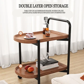 Новый мобильный журнальный столик с простой тележкой, мини-столик для гостиной, Многоцелевой двухслойный стеллаж для хранения на колесиках