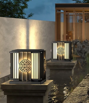 Новый светильник для внутреннего двора в китайском стиле, светильник для ворот, светильник для дверной стойки, наружный водонепроницаемый солнечный настенный светильник