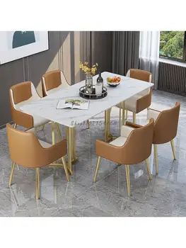 Новый Светлый Мраморный обеденный стол и стулья в роскошном стиле из Каменной плиты, Современный Минималистичный Обеденный стол для домашнего ресторана, Стол для отеля