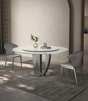Обеденный стол, круглый стол с поворотным кругом, бытовой минимализм современный итальянский минимализм яркий круглый стол