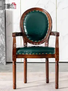 Обеденный стул в стиле ретро из массива дерева в скандинавском стиле, стул для маникюра, Европейско-Американский Современный Простой стул для домашнего макияжа в спальне, Спинка табурета