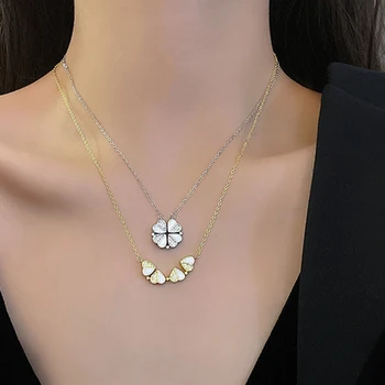 Ожерелье из циркона и жемчуга для женщин, Милые женские цепочки с магнитным цветком для двоих, подарки на День Святого Валентина в корейском стиле, Подвеска