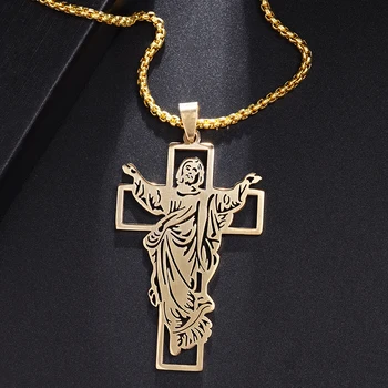 Ожерелье с крестом христианина Иисуса Классический Модный стиль пары Высококачественная нержавеющая сталь Модный ювелирный подарок