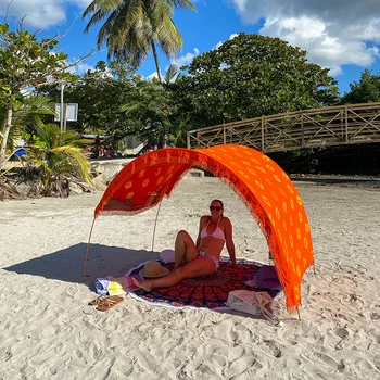 Популярный дизайн Классический пляжный зонт Легкий тент для укрытия от солнца Хлопчатобумажный холст с рисунком в стиле бохо с кисточками