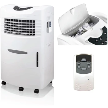 Портативный испарительный охладитель, вентилятор и увлажнитель воздуха с отделением для льда и пультом дистанционного управления, CL201AEW, белый