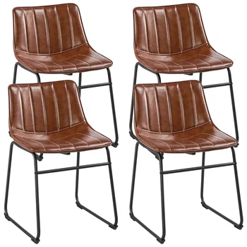 Промышленные обеденные стулья без подлокотников из искусственной кожи, набор из 4 штук, коричневый