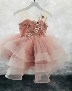 Пыльно-розовый наряд для девочки на 1-й день рождения, платье-пачка в стиле Лолиты, подарок на День матери, платье с цветочным узором для девочки, платье для первого причастия с бантом