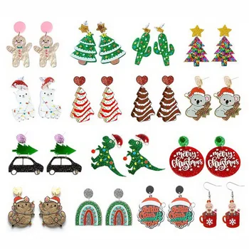 Разнообразные Блестящие акриловые Рождественские серьги, Разноцветные С Рождеством, Санта-Клаус, динозавр, Пряничный Человечек, Рождественский праздничный подарок