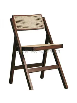 Ретро Складной стул из массива дерева, Старинный обеденный стул из ротанга, плетеный из ротанга, кабинет, кофейня, Деревянный стул из ротанга, табурет в японском стиле