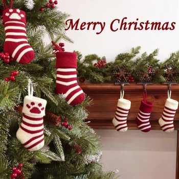Рождественская подвеска в виде вязаного чулка с конфетами для детей, семейная конфета в помещении.