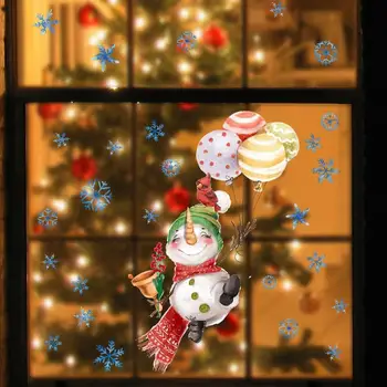 Рождественские наклейки на стены в виде снеговика, наклейки в виде снежинок, украшения для окон, Мультяшная Рождественская тема, Зимнее окно