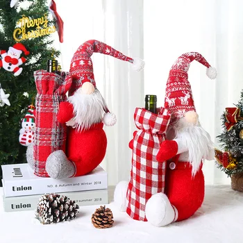 Рождественские украшения для дома, декор для винных бутылок Санта-Клауса, Новогодний чулок со Снеговиком, подарочные держатели на Рождество