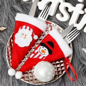 Рождественские украшения, креативные рождественские наклейки, Набор ножей и вилок-бини, Принадлежности для украшения Рождественского стола, Сумка для посуды