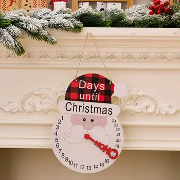 Рождественский календарь обратного отсчета, Декоративный адвент-календарь Санта-Клауса, Праздничный Деревянный настенный календарь, Рождественская клетчатая шляпа, топ старика.