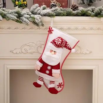 Рождественский подарочный пакет Многоразовый Рождественский чулок, вязаный Санта-Клаус, снеговик, Дизайнерский подвесной подарочный пакет на Рождественскую елку для вечеринки