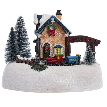 Рождественский светодиодный светильник, снежный домик, деревенская фигурка со светящимся орнаментом, рождественские украшения, поделки, рождественский декор