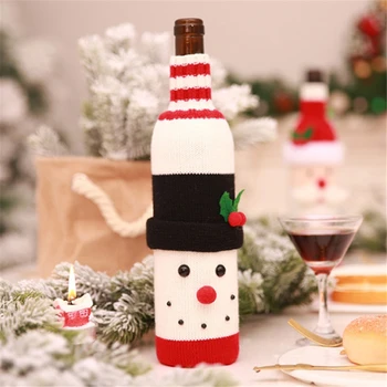 Рождественское Вязание, Крышка для винной бутылки, Санта-Клаус, Крышка для Снеговика, Одежда, Кухонные украшения для домашнего ужина, принадлежности для вечеринок.