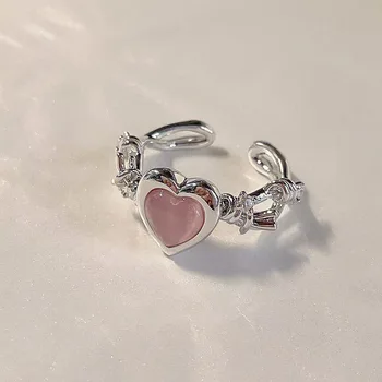 Романтическое милое розовое кольцо с сердечком, корейские модные женские украшения, регулируемые Анилло, подарочные аксессуары, бесплатная доставка Оптом